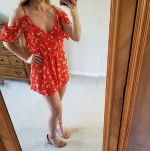 Open-back red romper